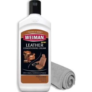 imageWeiman 3 in 1 Deep Leather Cleaner ampamp Conditioner Cream  Restores Leather Surfaces  Use on Leather Furniture Car Seats Shoes Bags Jackets Saddles8 Fl Oz Bundle