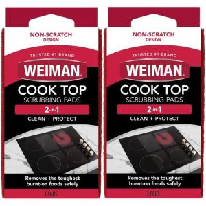 imageWeiman Cook Top Scrubbing Pads 3 Count 2 Pack Cuts Through the Toughest Stains  Scrubbing Pads Carefully Wipe Away Residue