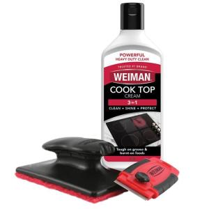 imageWeiman Cooktop and Stove Top Cleaner Kit  Glass Cook Top Cleaner and Polish 10 oz Scrubbing Pad Cleaning Tool Razor ScraperCleaner Kit