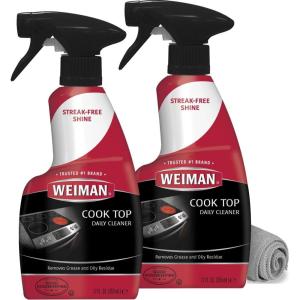 imageWeiman Glass Cooktop Cleaner ampamp Polish For Daily Use on Ceramic Induction Stove Top Removes Grease ampamp Oily Residue Streak Free Shine 12 oz 2 Pack Micro Fiber Buffing Towel