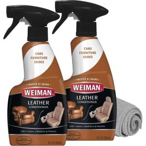 imageWeiman Leather Cleaner Conditioner ampamp Protector for Couches Boots Chairs Bags Purses ampamp Auto Interior with Microfiber Towel Included 2 Pack12 Fl Oz Pack of 2