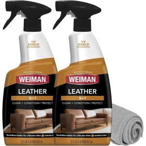 imageWeiman Leather Cleaner Conditioner ampamp Protector for Couches Boots Chairs Bags Purses ampamp Auto Interior with Microfiber Towel Included 2 Pack22 Fl Oz Pack of 2
