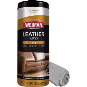 imageWeiman Leather Cleaner Kit Leather Wipes 30 Count and Microfiber Cloth  Clean and Condition Car Seats and Interior Shoes Couches and Other Leather Surfaces