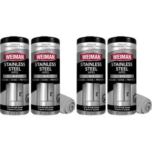 imageWeiman Stainless Steel Cleaner and Polish Wipes Bundle with Microfiber ClothRemoves Fingerprints Water Marks and Grease from Appliances  Works Great on Refrigerators Ovens and Grills30 Count Pack of 4