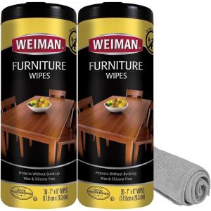 imageWeiman Wood Cleaner and Polish Wipes  Clean Polish ampamp Protect Wood Furniture 30 Count20 Count Pack of 3