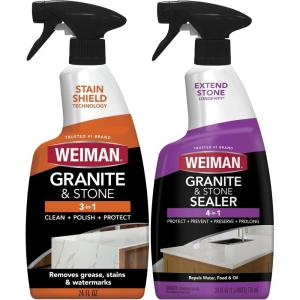 imageWeiman Disinfecting Granite ampamp Stone Daily Cleaner and Sealer Kit  For Granite Marble Quartz Quartzite Slate  24 oz Daily Kitchen Countertop Cleaner 24 oz Granite ampamp Stone SealerGranite Kit 2