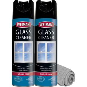 imageWeiman Glass Cleaner Aerosol Spray for Windows Mirrors Shower Doors No Drip Foam Residue amp Streak Free Shine Ammonia Free Dissolves Fingerprints Smudges amp Dirt 19 Oz Pack of 2