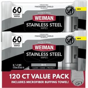imageWeiman Stainless Steel Cleaner amp Polish Kit 2 Wipes amp Cloth AntiFingerprint Removes Grease Water Spots Streaks amp Residue Polishing Cleaner Safe for Appliances Chrome Sinks amp Grill Exteriors
