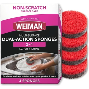 image:imageWeiman MultiSurface Dual Action Sponges NonScratch Scrub amp Shine for Dishes Cooktops Stainless Steel Glass Granite amp More  Durable Kitchen Cleaning Sponges 4 Sponges